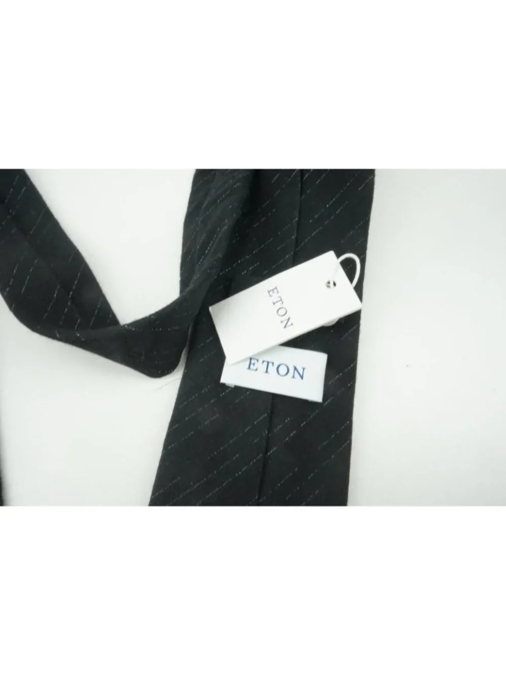 Eton Coal Black Tinsel Striped Silk Blend Tie Brand New With Tags